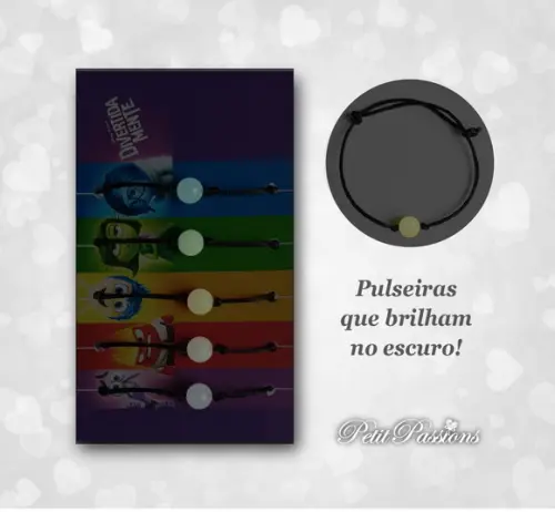 Kit 5 Pulseiras Amizade - Brilham no Escuro - Divertidamente