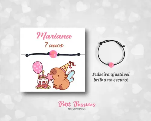 Pulseira Brilha no Escuro - Lembrancinha Capivara