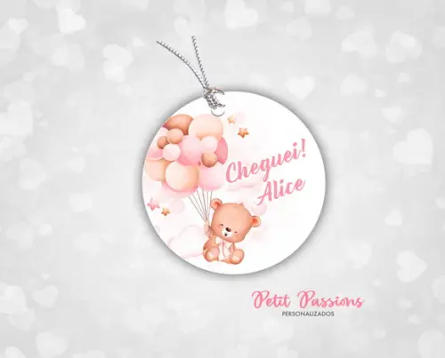 Tag Redonda 3,5 cm - Ursinha Rosa