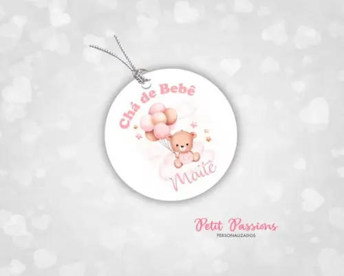 Tag Redonda 3,5 cm - Ursinha Rosa