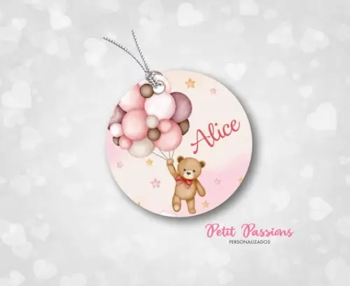 Tag Redonda 4,8 cm - Ursinha Rosa