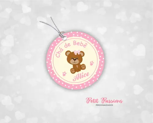 Tag Redonda 4,8 cm - Ursinha Rosa