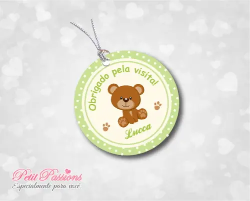 Tag Redondo 4,8 cm - Ursinho Verde
