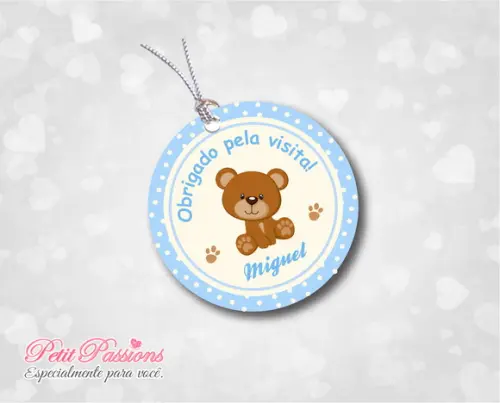 Tag Redondo 4,8 cm - Ursinho Azul