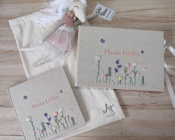 Álbum A4 Paisagem + Livro do Bebê Bordado Jardim
