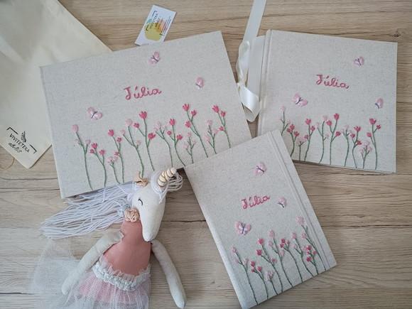 Kit Álbum A4,livro do Bebê, Porta Caderneta Vaci Tulipas