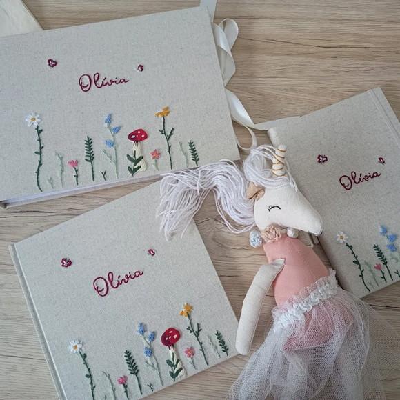 Kit Álbum A4,livro do Bebê, Porta Caderneta Vaci Cogumelo