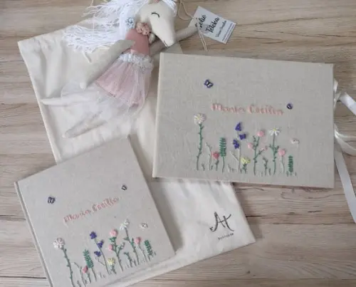 Álbum A4 Paisagem + Livro do Bebê Bordado Jardim