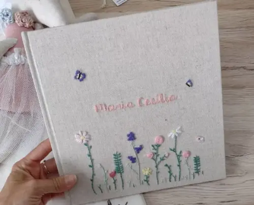 Álbum A4 Paisagem + Livro do Bebê Bordado Jardim