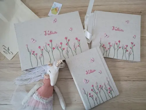 Kit Álbum A4,livro do Bebê, Porta Caderneta Vaci Tulipas