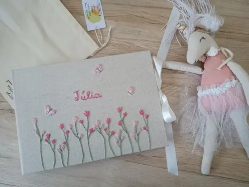 Kit Álbum A4,livro do Bebê, Porta Caderneta Vaci Tulipas