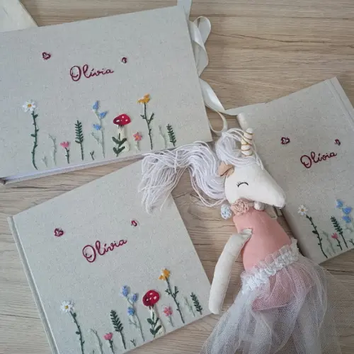 Kit Álbum A4,livro do Bebê, Porta Caderneta Vaci Cogumelo