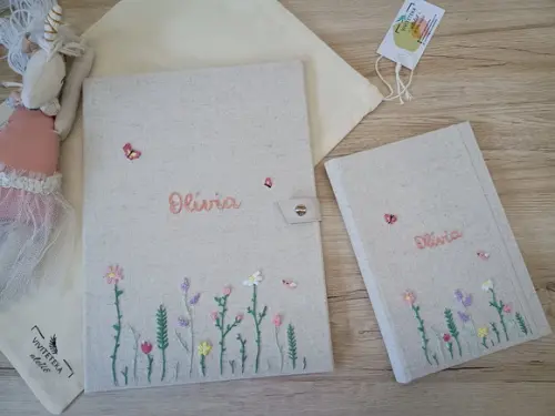 Kit Álbum A4,livro do Bebê,capa Caderneta Vaci Jardim Lilás