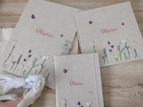Kit Lv do Bebê,pasta Certidão,porta Cadern. Va Bordado a Mão