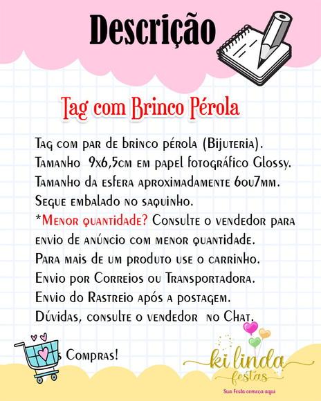 100 Tags com Brinco Pérola Lembrancinha Outubro Rosa