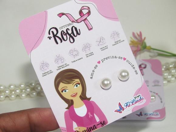 Brinde Outubro Rosa Tag com Brinco Pérola