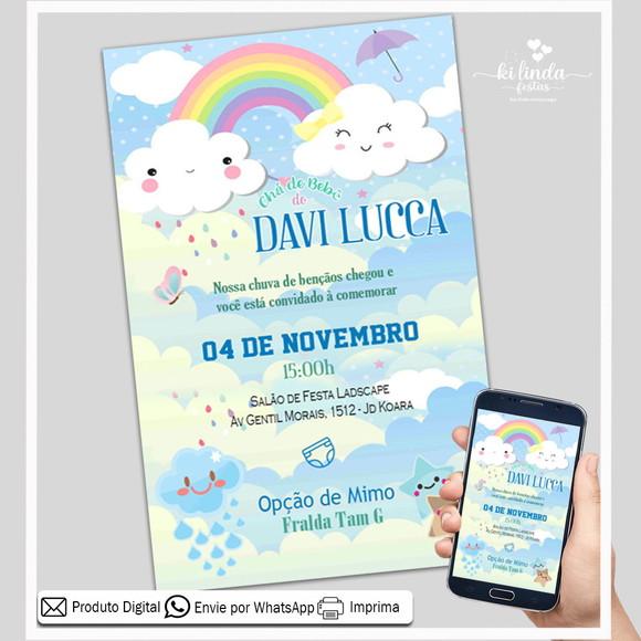 Convite Digital Chá de Bebê Chuva de Amor Menino