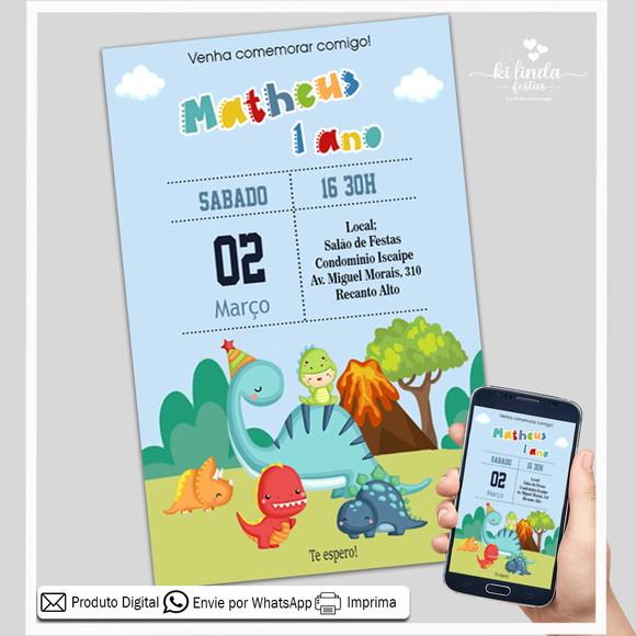 Convite Digital Dinossauro Baby Dino Cute
