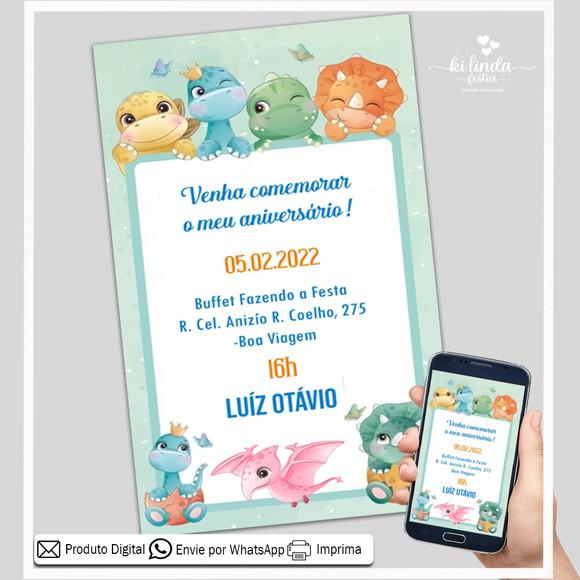 Convite Digital Dinossauro Cute