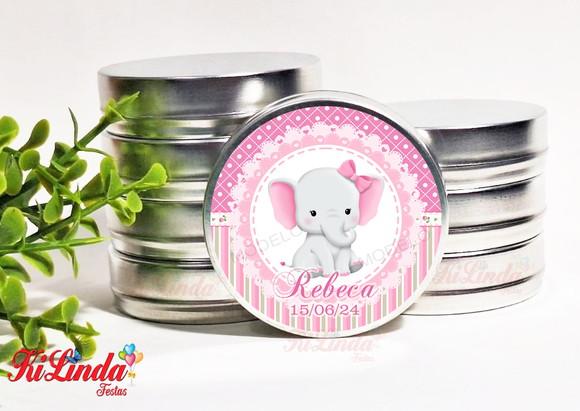 Latinha Elefante Rosa para Lembrancinha Chá de Bebê