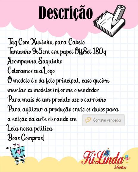Lembrancinha Dia da Mulher Tag com Xuxinha para Cabelo