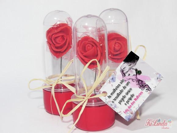 Mini Rosa no Tubete Lembrancinha dia das Mulheres