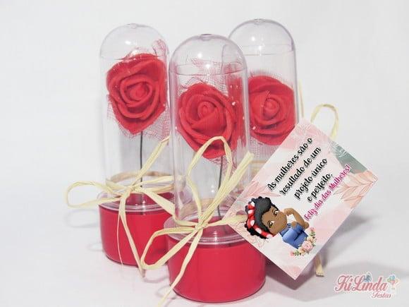 Mini Rosa no Tubete Lembrancinha dia das Mulheres