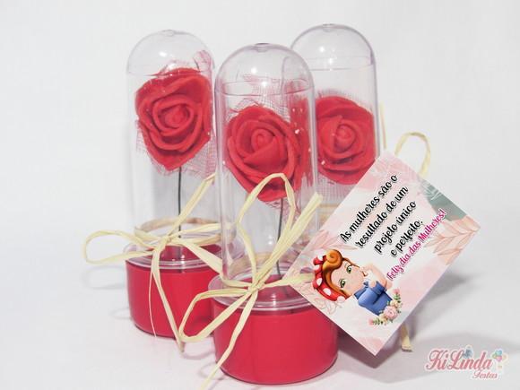 Mini Rosa no Tubete Lembrancinha dia das Mulheres