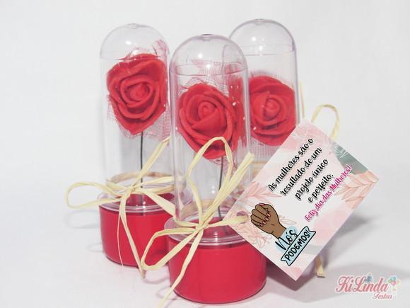 Mini Rosa no Tubete Lembrancinha dia das Mulheres