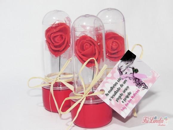 Mini Rosa no Tubete Lembrancinha Dia das Mulheres