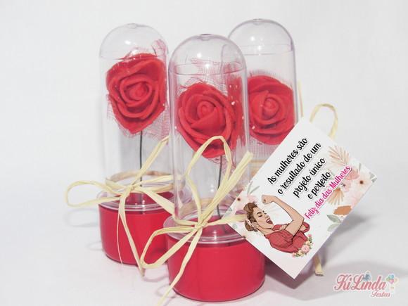 Mini Rosa no Tubete Lembrancinha Dia das Mulheres