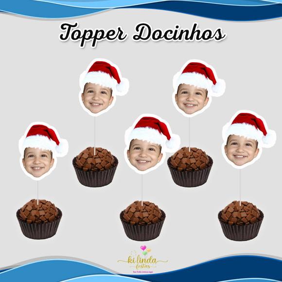 Topper com Foto Rostinho de Bebê Papai Noel