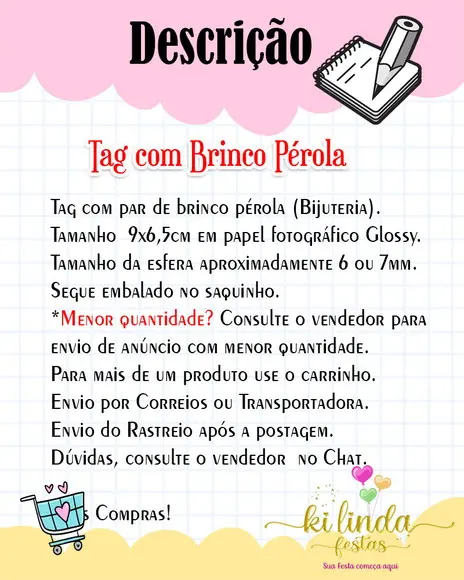 75 Tags com Brinco Pérola Brinde Outubro Rosa