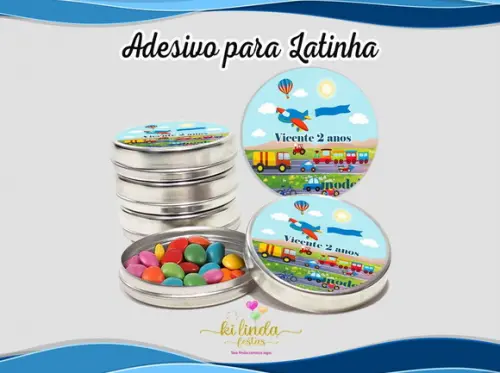 Adesivo Redondo Latinha Meios de Transporte