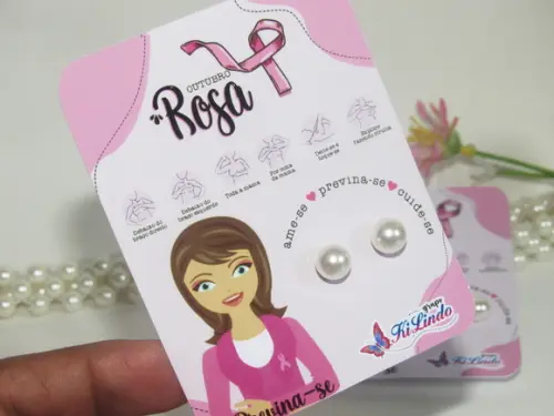 Brinde Outubro Rosa Tag com Brinco Pérola