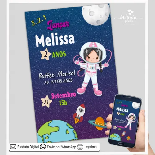 Convite Digital Astronauta Menina