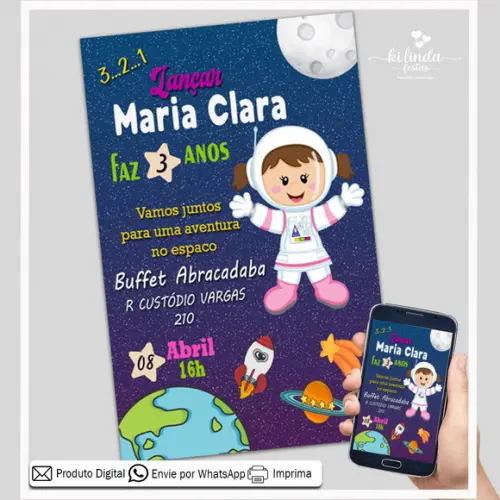 Convite Digital Astronauta Menina