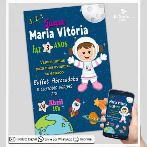 Convite Digital Astronauta Menina