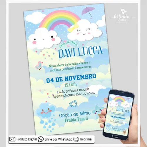 Convite Digital Chá de Bebê Chuva de Amor Menino