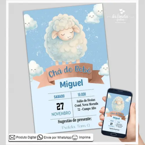 Convite Digital Chá de Bebê Ovelhinha