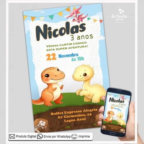 Convite Digital Dinossauro Baby