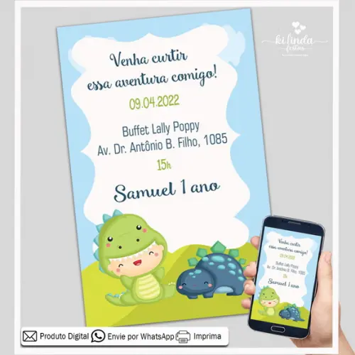 Convite Digital Dinossauro Baby Cute