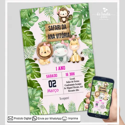 Convite Digital Safari Menina