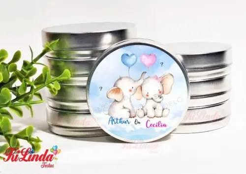 Latinha Personalizada Lembrancinha Chá Revelação Elefantinho