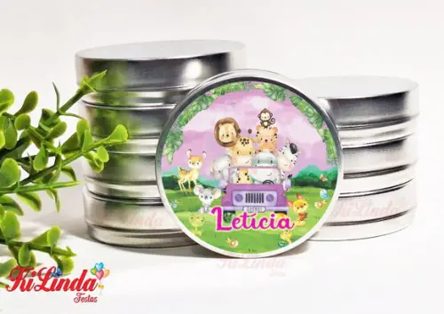 Latinha Personalizada para Lembrancinha Safari Rosa Menina