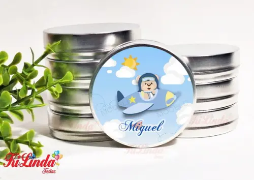 Latinha Personalizada para Lembrancinha Ursinho Aviador