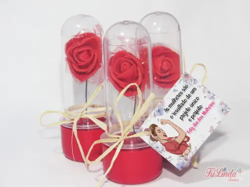 Mini Rosa no Tubete Lembrancinha dia das Mulheres