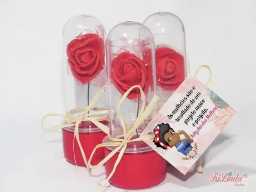 Mini Rosa no Tubete Lembrancinha dia das Mulheres