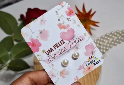 Tag com Brinco Pérola Dia das Mães Lembrancinha Dia das Mães