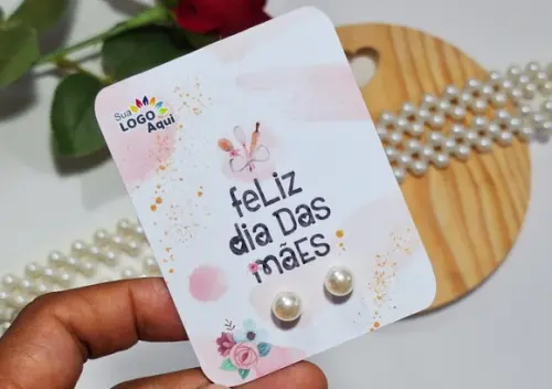 Tag com Brinco Pérola Dia das Mães Lembrancinha Dia das Mães